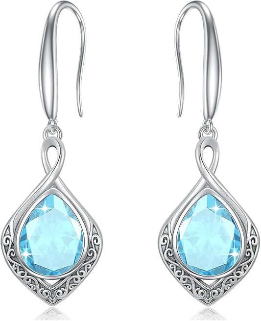 PELOVNY Celtic Knot Filigree Earrings for Women 925 Sterling Silver Moss Agate/Birthstone Infinity Earrings Birthday Christmas Jewelry Gifts for Mom Daughter Wife Sister