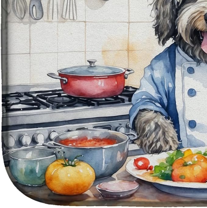 Caroline's Treasures DAC6203DDM Bergamasco Sheepdog The Chef Dish Drying Mat Absorbent Dish Drying Mat Pad for Kitchen Counter Dish Drainer Mat for Countertop, 14 x 21", Multicolor