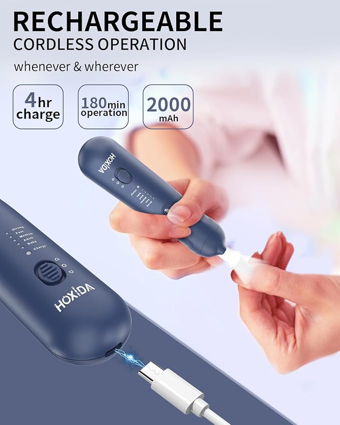 Manicure Pedicure Kit with Case, Professional Nail Grinder for Senior Thick Toenail, Cordless Electric Nail File, 5 Speeds Pedicure Tools for feet Callus Remover (Navy Blue)