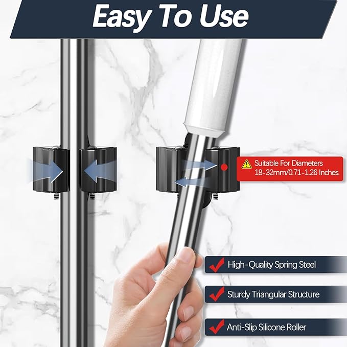 3-H Stainless Steel Broom Holder Wall Mount 20-Pack- Heavy Duty Mop Organizer, Wall Mounted Broom Storage with Secure Mounting for Kitchen Laundry Garage Bathroom (Space Saving)