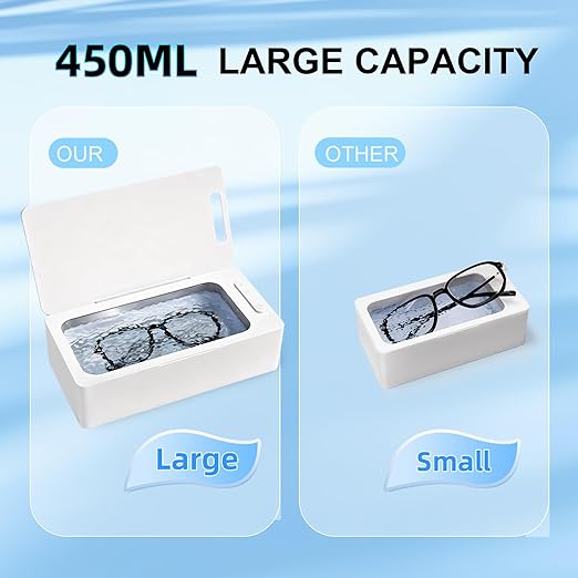 Ultrasonic Jewelry Cleaner Pro for Silver，Eyeglasses, Rings, Retainers, Dentures，Watch Strap, 3 Timer Modes，450ml Capacity (White)