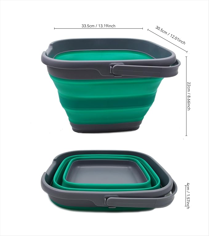 SAMMART 10L (2.6 Gallon) Set of 2 Collapsible Rectangular Handy Basket/Bucket (Dark Grey/Bluish-Green, 2)