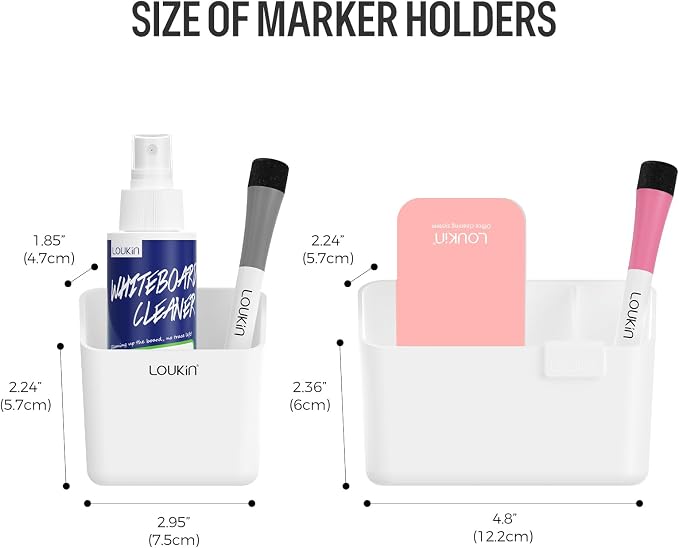 LOUKIN Whiteboard Accessories Bundle | Magnetic Dry Erase Eraser (Gray) & Magnetic and Adhesive Marker Holder & Whiteboard Cleaner (3.4 fl oz)