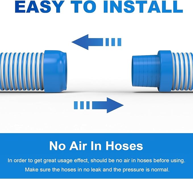 Poolvio Pool Vacuum Hose 2-Pack, Spare & Replacement, 40" Flexible Spiral-Wound Hose with 1.5" Male & Female Cuff Ends, Compatible with Most Inground Pool Automatic Cleaners, Blue
