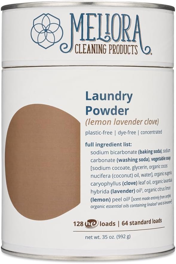 Meliora Cleaning Products Laundry Powder Detergent (128 HE Loads) (Lemon-Lavender-Clove, Canister (with scoop) - 128 HE Loads)