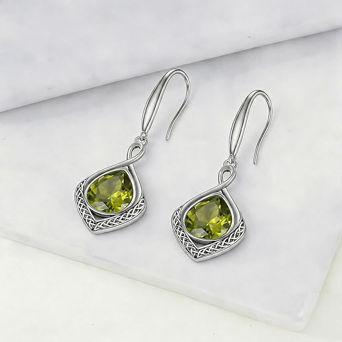 PELOVNY Celtic Knot Filigree Earrings for Women 925 Sterling Silver Moss Agate/Birthstone Infinity Earrings Birthday Christmas Jewelry Gifts for Mom Daughter Wife Sister