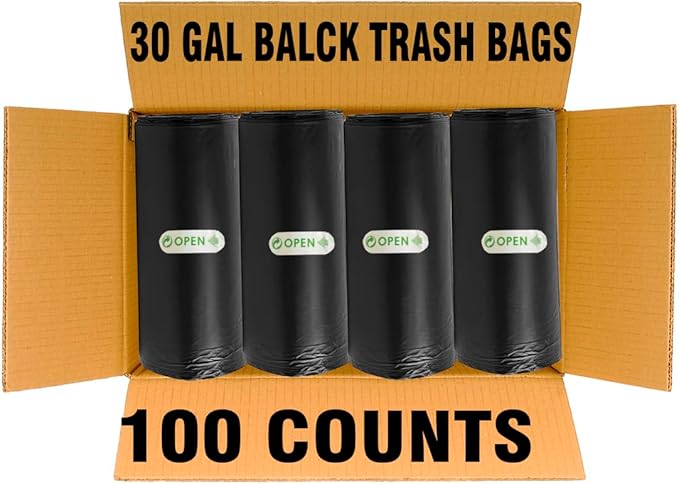 BEIDOU-PAC 30 Gallon Trash Bags, 100 Count Black Garbage bags, Multi-purpose Trash Can Bin Liners for Bathroom, Office, Industrial, Commercial, Janitorial, Municipal, Recycling