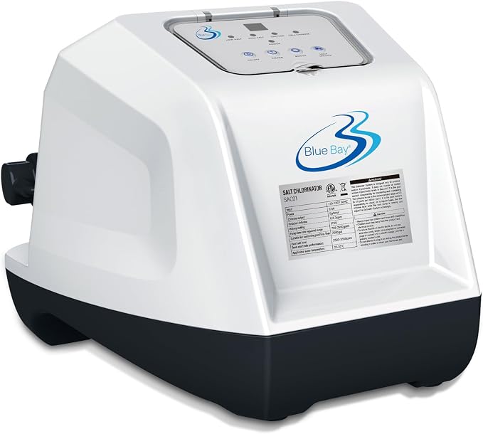 BlueBay Self-Cleaning Saltwater Chlorinator for Above Ground Pools – Automatic Timer, Adapters Included, for Pools Up to 7,000 Gallons, Pool Saltwater System, IPX5