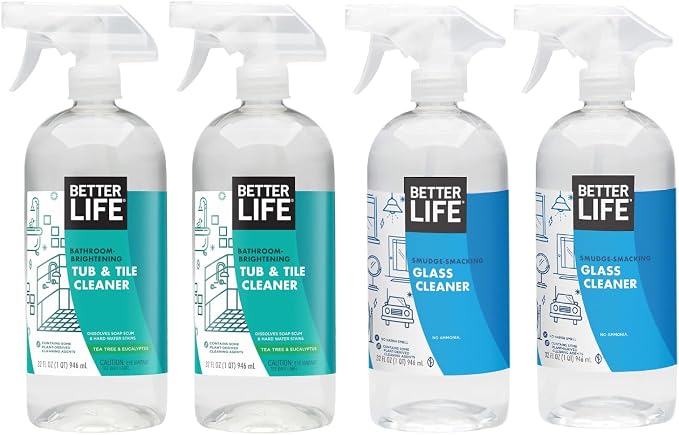 Better Life Tub and Tile Cleaner 32 Oz Pack of 2 + Glass Cleaner 32 Oz Pack of 2