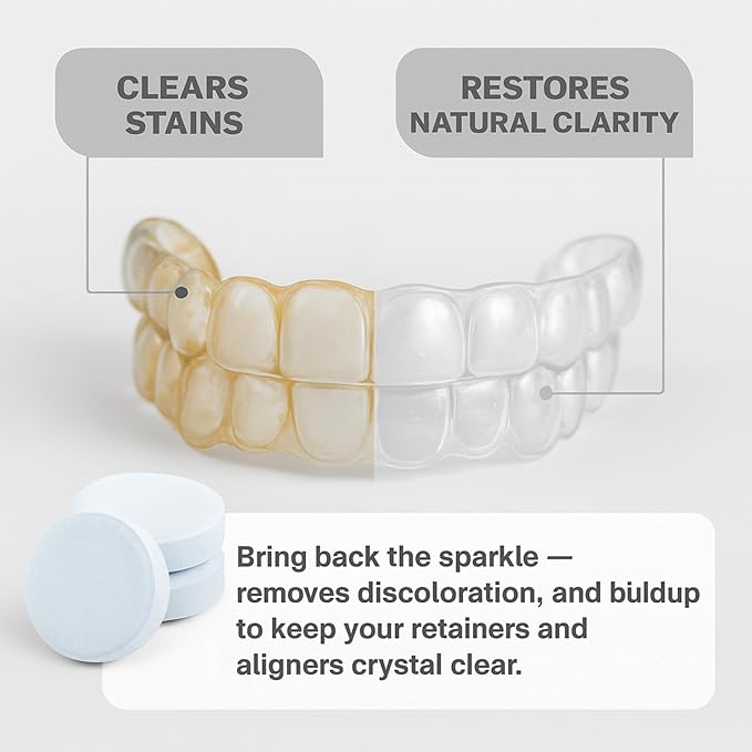 Retainer Cleaner Tablets - 4 Month Supply (120 Tablets) - Clean Retainers, Mouth Guards, Dentures - Removes Odor & Plaque (120 Pcs)