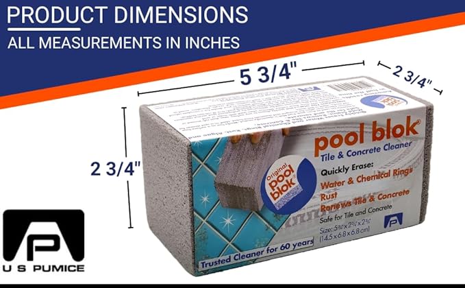 Pumie Pool Blok PB-12 Tile and Concrete Cleaning Pumice Stone for Pools | Pack of 1