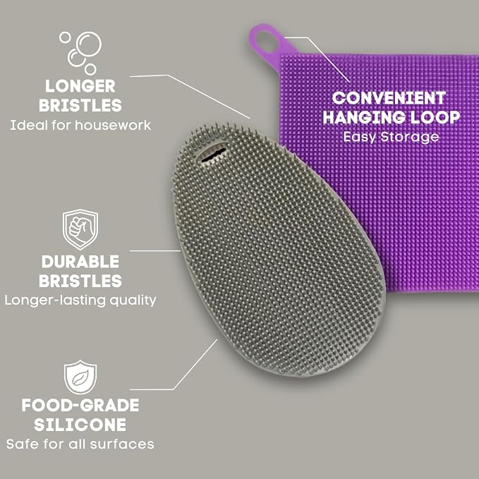 Silicone Dish Sponge Dish Scrubber (Oval and Square) - Dual-Sided, Food Grade Silicone Sponges for Dishes and Housecleaning 2-Pack