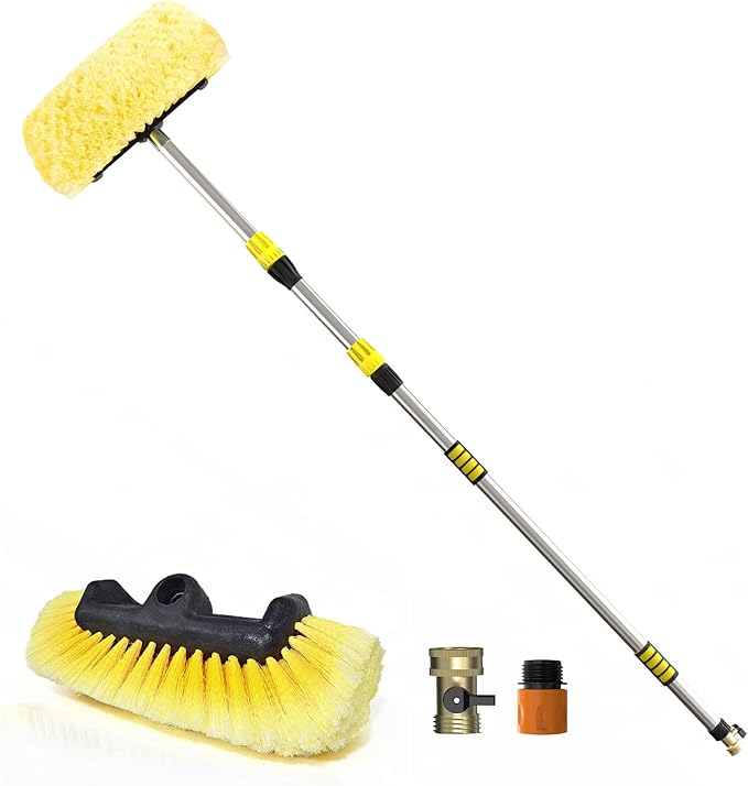 SISUPASSIE 12FT Car Wash Brush with Long Handle, 12-Inch Soft Bristle Car Cleaning Brush for Cleaning RV, Truck, Boat, Solar Panels, Yellow