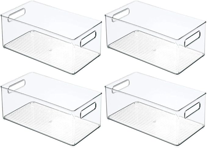mDesign Plastic Bathroom Storage Container Bins w/ Handles - Closet, Cabinet, Vanity, Cupboard Shelf Organization, Hair Tools Accessory Organizer - Ligne Collection; Clear, 14.6x8.1x6 (Pack of 4)