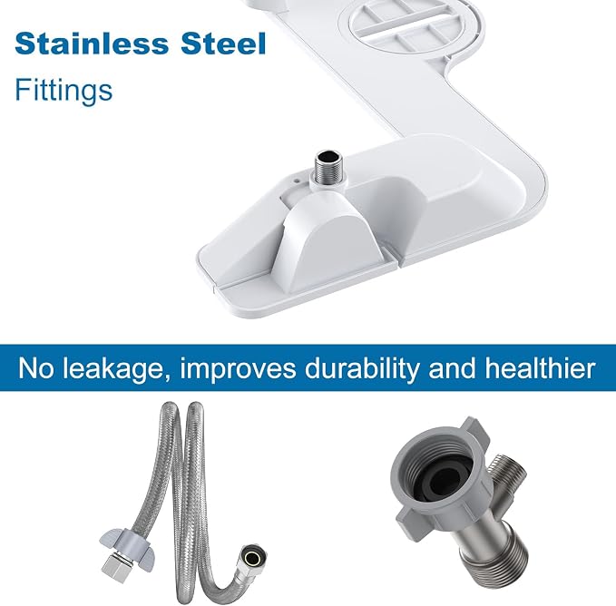 Bidet Attachment for Toilet, Non-Electric Self-Cleaning Dual Nozzle with Feminine and Rear Wash, Cold Water Sprayer with Adjustable Pressure, Easy to Install in White