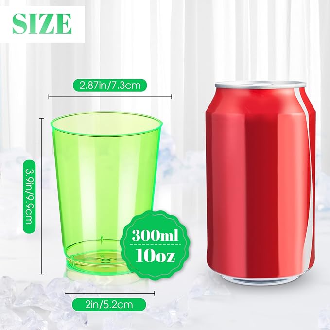 Teenyyou 150 Pcs St. Patrick's Day Cups 10oz Green Disposable Cups Heavy Duty Plastic Cup Fancy Cocktail Cup Drinking Tumblers for St. Patrick's Day Family Gathering Tea Party Wedding
