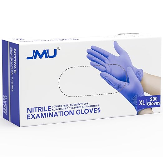 JMU Powder Free Nitrile Exam Gloves - 200 Count X-Large, Latex Free Disposable Gloves for Medical Use, Household Cleaning, Professional & Daily Tasks