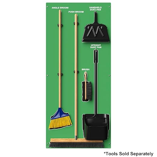 Clean & Sweep 5S Shadow Board/Wall Mount Broom Holder, 68" x 30" Board, 5S Cleaning Station - Board Only, Tools Sold Separately, Made in The USA by AccuformNMC, Green/Black, PSB114GNBK