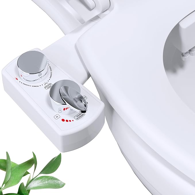 Hibbent Bidet Attachment for Toilet, Hot and Cold Water Spray Non-Electric Dual Nozzle for Frontal & Rear Wash, Adjustable Water Pressure Control, Self Cleaning Water Sprayer, White