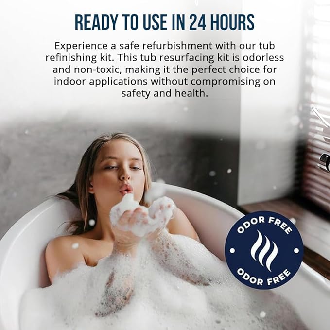 Ekopel 2K Bathtub Refinishing Kit - Pour On Bathtub Paint White Gloss Finish Kit, 1 Coat Odorless Sink and Bath Tub Paint – Long Lasting Never Peel DIY Glaze for Tub, Made in USA – Bright Gloss White