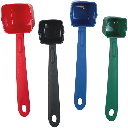 Cook's Rite-Size Solid Square Server Set of Portion Control Utensils, Copolymer Plastic Heat Resistant Professional Cooking Spoons, (Set of 4 Servers in Various Sizes and Colors)