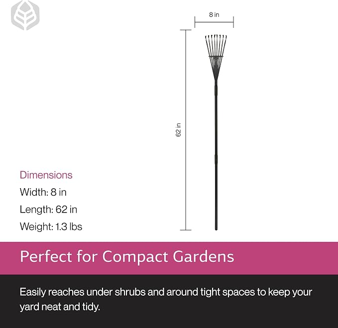 Yard Butler ILT-8 World’s Greatest Rake 8” Wide Shrub Rake Garden Rake for Lawncare - Convenient Garden Cleaning Accessory - Lightweight Wooden Handle - Steel Tines - Easy to Maneuver
