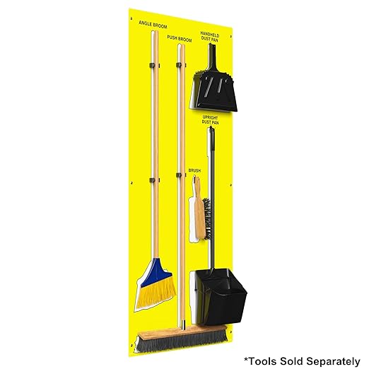 Clean & Sweep 5S Shadow Board/Wall Mount Broom Holder, 68" x 30" Board, 5S Cleaning Station - Board Only, Tools Sold Separately, Made in The USA by AccuformNMC, Yellow/White, PSB114YLWT