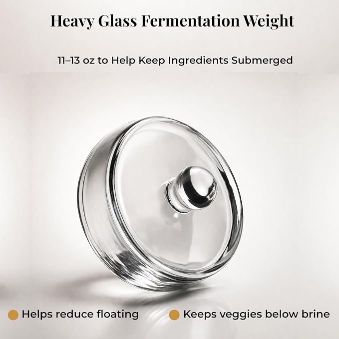 1 Gallon Fermentation Jars with Airlocks & Glass Weights, 2-Pack | Self-Burping Airlocks Vent Gas, Glass Weights Keep Food Below the Brine for Easier, More Consistent Homemade Fermentation