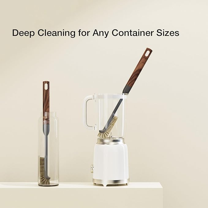 Cleaning Brush, Diveotree Hard Bristle Brush for Deep Cleaning Grout, Sink, Cup, Teapot, Bottle, Blender, Multi-Purpose Brush wih Long Handle for Kitchen (Brown)