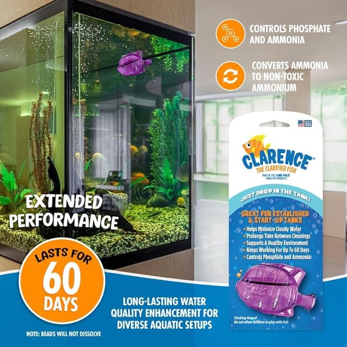 Clarence the Clarifier Fish - 6 pk, Purple - Aquarium Treatment, Clear Cloudy Fresh-Saltwater, Fish-Plant Safe, 10gal Tank Maintenance Each