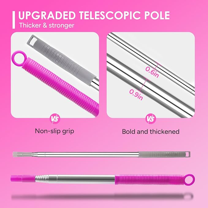 ThinkLearn Microfiber Dusters for Cleaning,14PCS Feather Dusters with Extension Pole,Bendable Washable and Extendable Duster for High Ceilings, Fans and Blinds House Cleaning Kit Pink Gift for Women