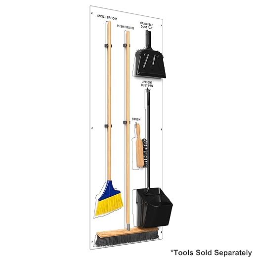 Clean & Sweep 5S Shadow Board/Wall Mount Broom Holder, 68" x 30" Board, 5S Cleaning Station - Board Only, Tools Sold Separately, Made in The USA by AccuformNMC, White/White, PSB114WTWT