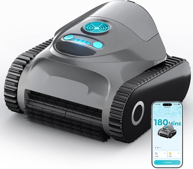 (2026 Upgrade) BRINBO C1 Robotic Pool Cleaner with 180 Mins, Pool Vacuum for Inground Ground Pools up to 1615 sq.ft, Smart Routing, Wall Climbing, Dual Filtration, with APP, Multi-Mode (Carbon Gray)