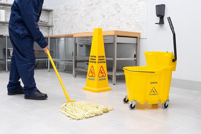 Carlisle FoodService Products Omnifit Mop Bucket with Wringer for Floor Cleaning, Restaurants, Office, And Janitorial Use, Polypropylene, 35 Quarts, Yellow