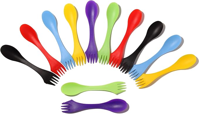 Arroyner 180Pcs Plastic Sporks Tritan Sporks 3 in 1 Travel Fork for Camping, Travel, Home, Restaurant (7 Inch)