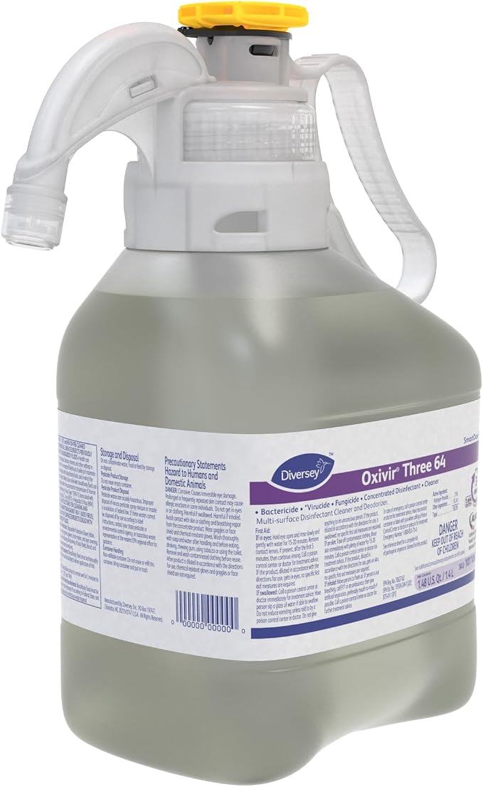 Oxivir Diversey 101106007 Three 64 Disinfectant Cleaner, Multi Purpose Hard Surface Cleaner, Hydrogen Peroxide Based Concentrate, Unscented, SmartDose, 1.4-Liter