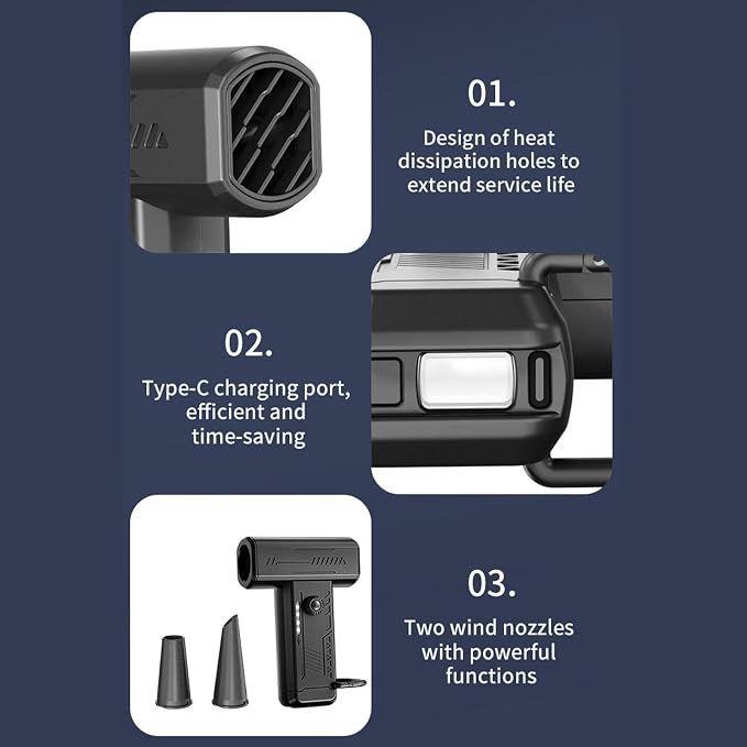 130000RPM Compressed Air Duster, Ultra Strong Wind Force Mini Blower, LED Light Portable, Rechargeable for Computer, Keyboard, Outdoors & Car Dusting, Camping, Emergency, 3 Gear
