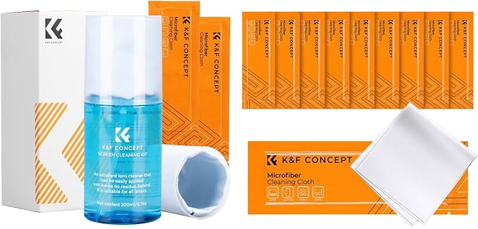 K&F Concept 10 Pack Microfiber Cleaning Cloths，Washable Reusable, with 200ML Screen Cleaner Spray