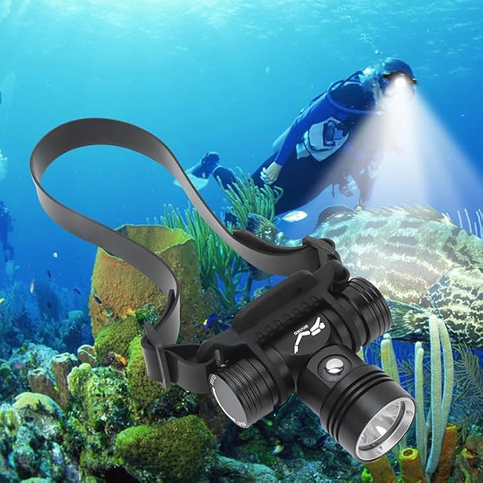 BORUIT B14 Rechargeable Diving Headlamp Flashlight IPX8 Waterproof Head Lamp Super Bright - 3 Light Mode Underwater 60M Swimming Headlight fit Adult Fishing Scuba Water Work