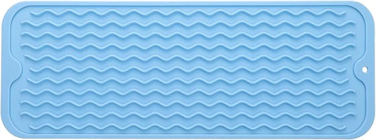 MicoYang Silicone Dish Drying Mat for Multiple Usage,Easy clean,Eco-friendly,Heat-resistant Silicone Mat for Kitchen Counter,Sink,Bar,Bottle,or Cup Light Blue M 17 inches x 6 inches