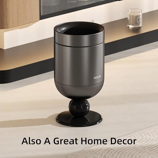 Bathroom Trash Can with Lid - Motion Sensor Smart Garbage Bin with Toilet Brush, 2 Gallon / 7L Small Automatic Trash Can, Odor-Control for Bathroom (Grey-Top Open)