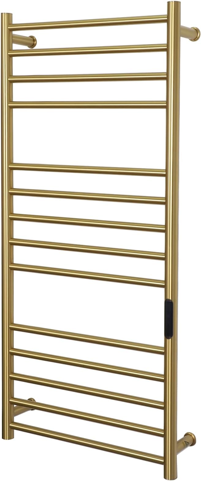 Gold Heated Towel Warmers for Bathroom, Wall Mounted Hot Towel Racks, Heated Towel Drying Rack with Timer & Temperature Multi-Level Adjustable (14 Bars Brushed Gold, Hardwired)