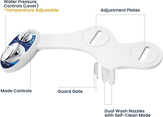 LUXE Bidet NEO 320 - Warm Water, Dual Nozzle, Self-Cleaning, Non-Electric Bidet Attachment for Toilet Seat, Adjustable Water Pressure, Rear & Feminine Wash (Blue)