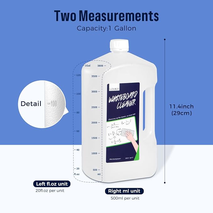 loukin Non-Toxic Whiteboard Cleaner, 1 Gallon (128 fl oz) Dry Erase Board Cleaner Ready-to-Use Refill, Connected Collapsible Silicone Funnel for Canned Liquid, Removes Whiteboard Stains