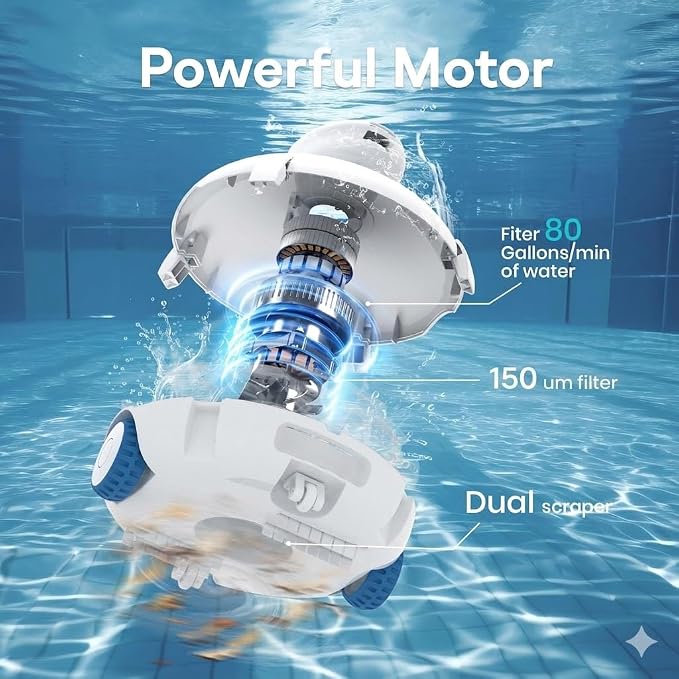 K1 Cordless Pool Cleaning Robot, Dual-Layer Filter Pool Vacuum, Auto Self-Parking, Lightweight Design 90-Min Runtime for Above-Ground & Inground Flat Pools