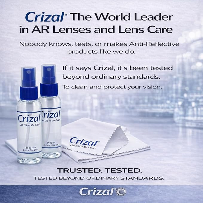 Crizal Lens Cleaning Kit – 3 Cloths +3 Solutions – Designed & Tested for AR-Coated Lenses – Complete AR Lens Care System