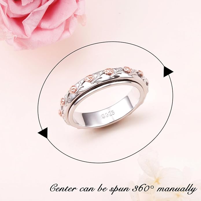 S925 Sterling Silver Spinner Fidget Anxiety Worry Relieving Boredom ADHD Autism Band Rings