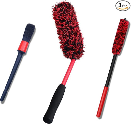 oesee Angled Wheel Brush Kit 3 Pack- Angled Microfiber Wheel Brush, Wheel Barrel Brush, Detailing Brush Scratch Free Calipers Woolies Spoke Brush Cleans Brake Dust from Barrels& Hard to Reach Areas