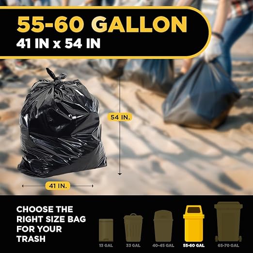Aluf Plastics 55-60 Gallon Trash Bags Source Reduction Series Value High Density 22 Micron (equiv) Intended for Home, Office, Bathroom, Paper, Styrofoam (Pack of 150)