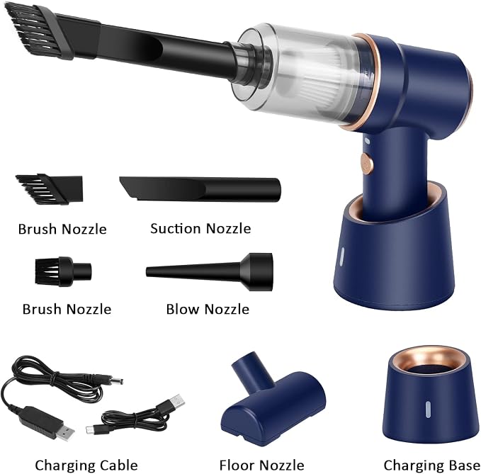 8Kpa Mini Handheld Vacuum Cleaner, 120W High Power Cordless Keyboard Vacuum, 2-in-1 Desk Vacuum & Air Duster with LED Light & Multi-Nozzles for Car, Computer, Sewing Machine